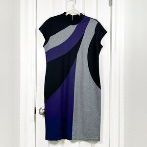 Chicos Traveler's Color Block Dress Back Zip Purple Gray Black Size 1 Medium